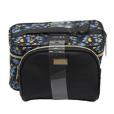 Jones NY -2-PC BLUE FLORAL PATTERN NYLON TRAIN CASE AND PU DOME POUCH SET